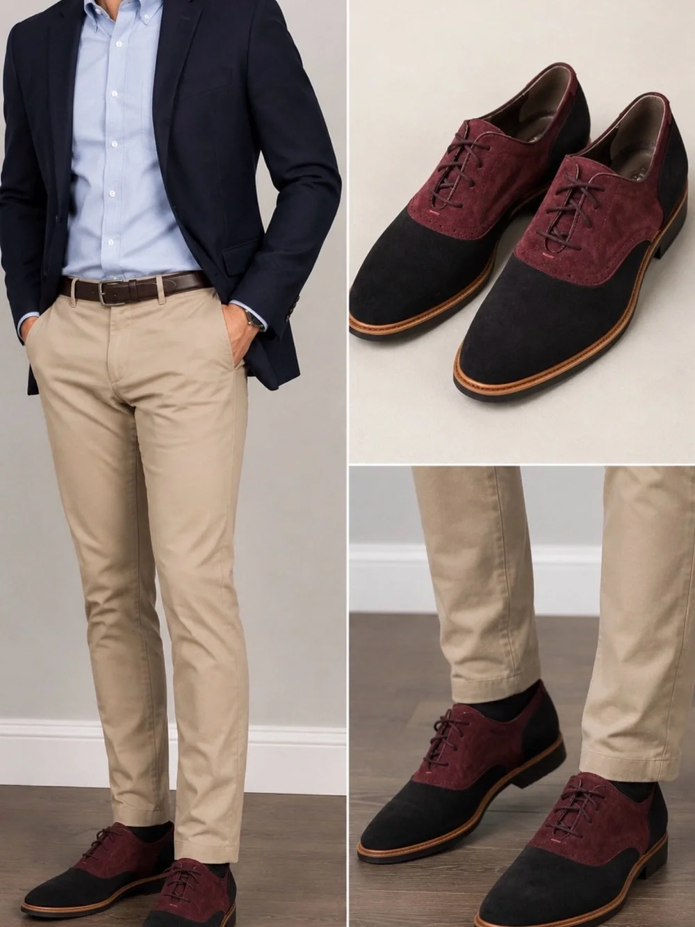 Cole Haan Men's Great Jones Saddle II Oxfords Shoes Black Burgundy Suede 10 1/2